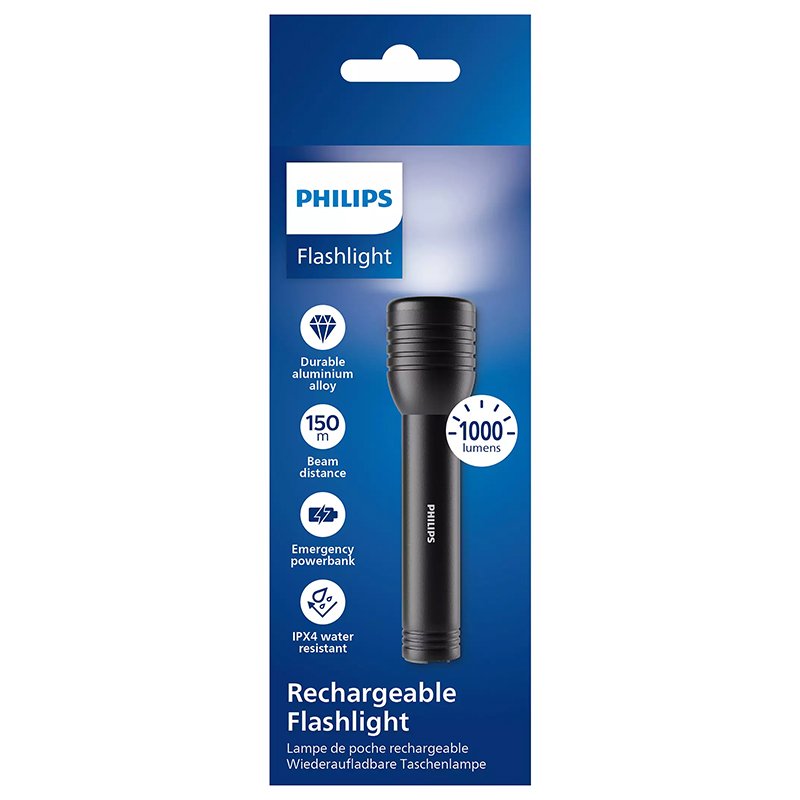 Lanterna LED Philips 1000lm, Reîncărcabilă