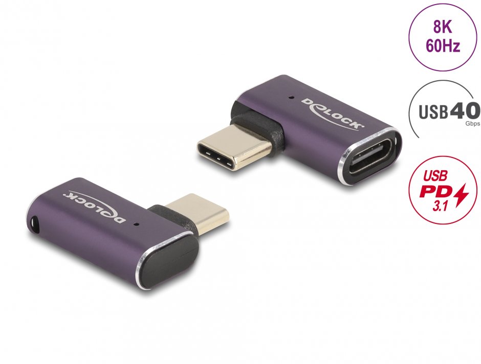 Adaptor USB 4 Type-C 90° Delock, 8K, 240W