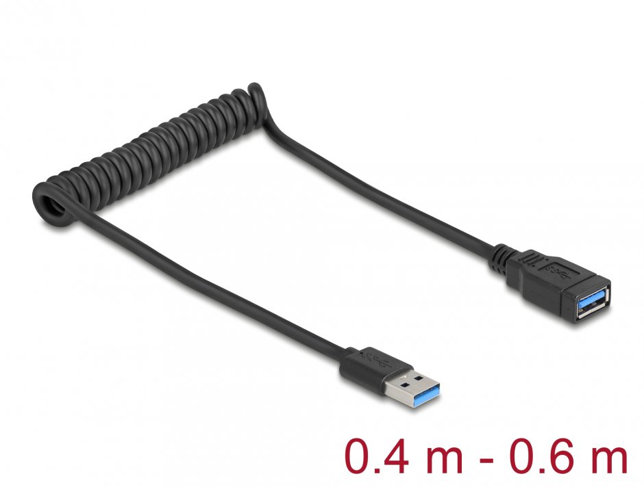 Cablu USB spiralat Delock 0.6m, Extensibil