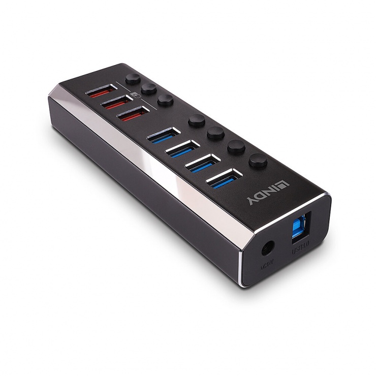 Hub USB Lindy 3.2 Gen1 7 Porturi + QC 3.0