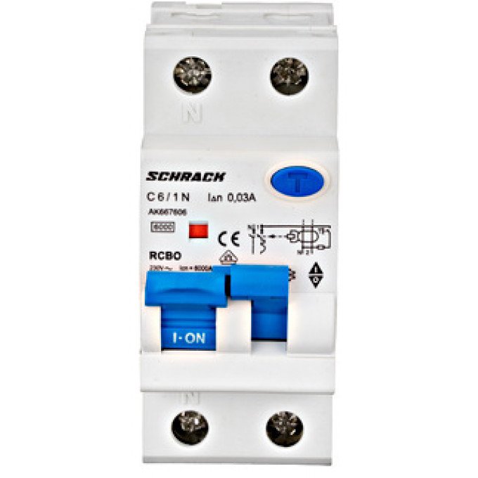 Intrerupator Schrack 1P+N, 6A, 30mA, Siguranta