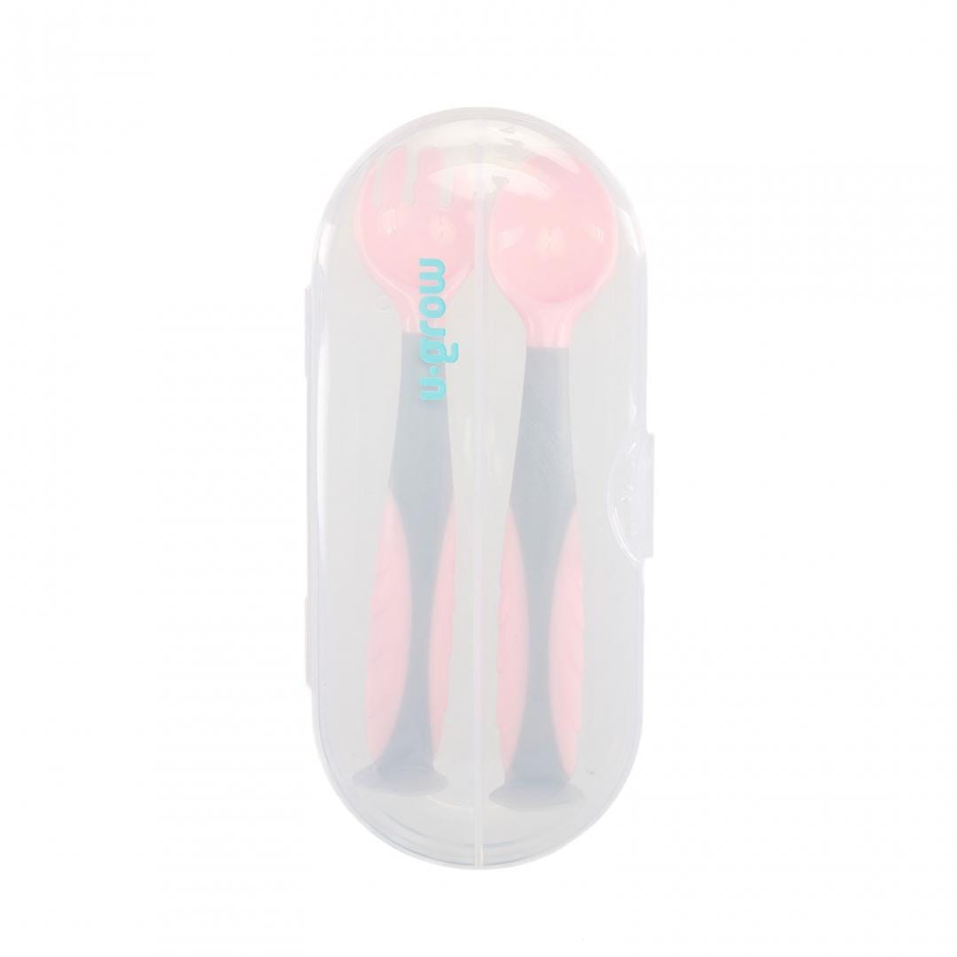 Set Tacâmuri Bebeluși Roz U-Grow - Linguriță și Furculiță Ergonomică - imagine 3