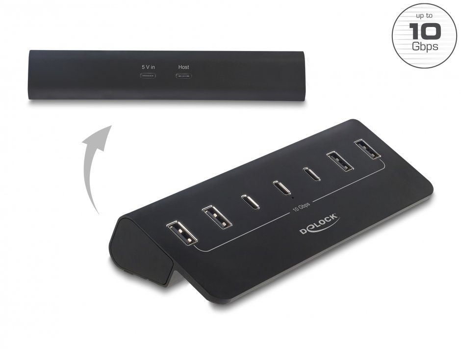 HUB USB 10 Gbps cu 3 x USB Type C + 4 x USB-A Negru, Delock 64283
