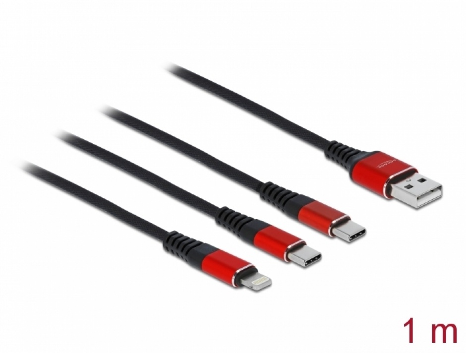 Cablu 3-in-1 Delock 1m, Lightning/USB-C, Incarcare Rapida
