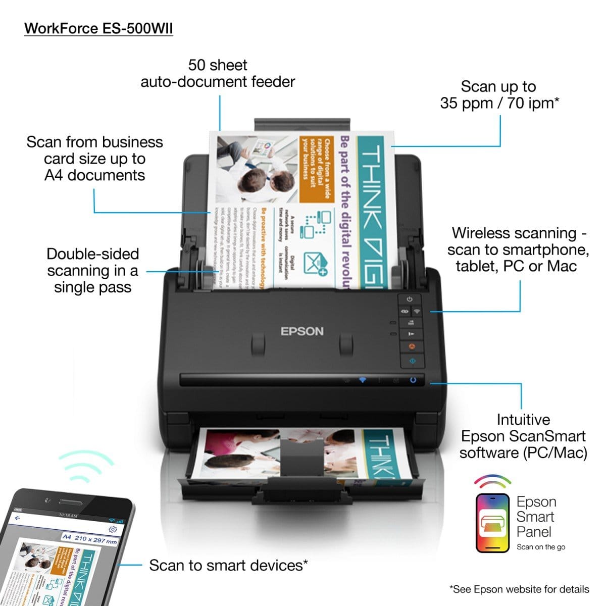 Scanner Epson ES-500WII Wireless Duplex 35ppm - Digitalizare Rapidă - imagine 10