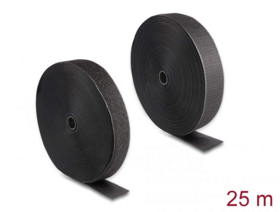 Rola Velcro Delock 25m x 50mm Heavy-duty Negru - imagine 1