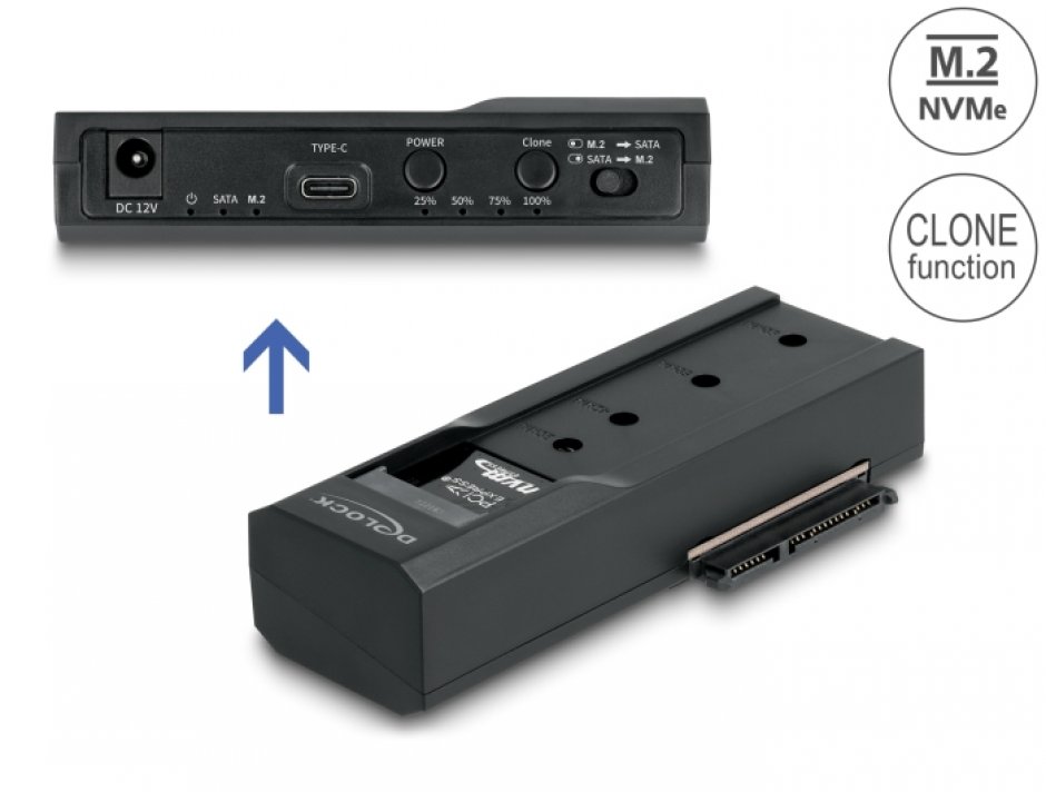 Docking Delock NVMe + SATA cu Clonare USB-C