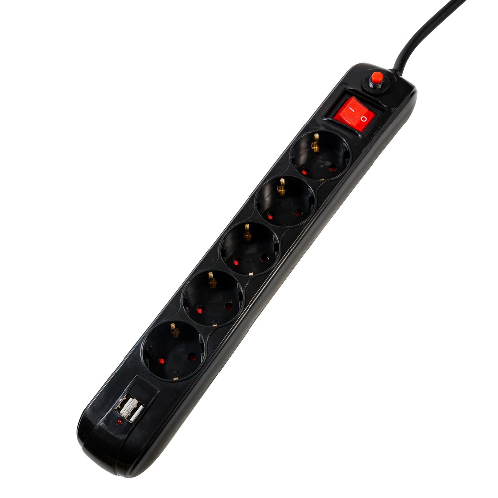 Prelungidor Spacer 5 Prize + 2 USB, 3500W, 1.8m - Negru