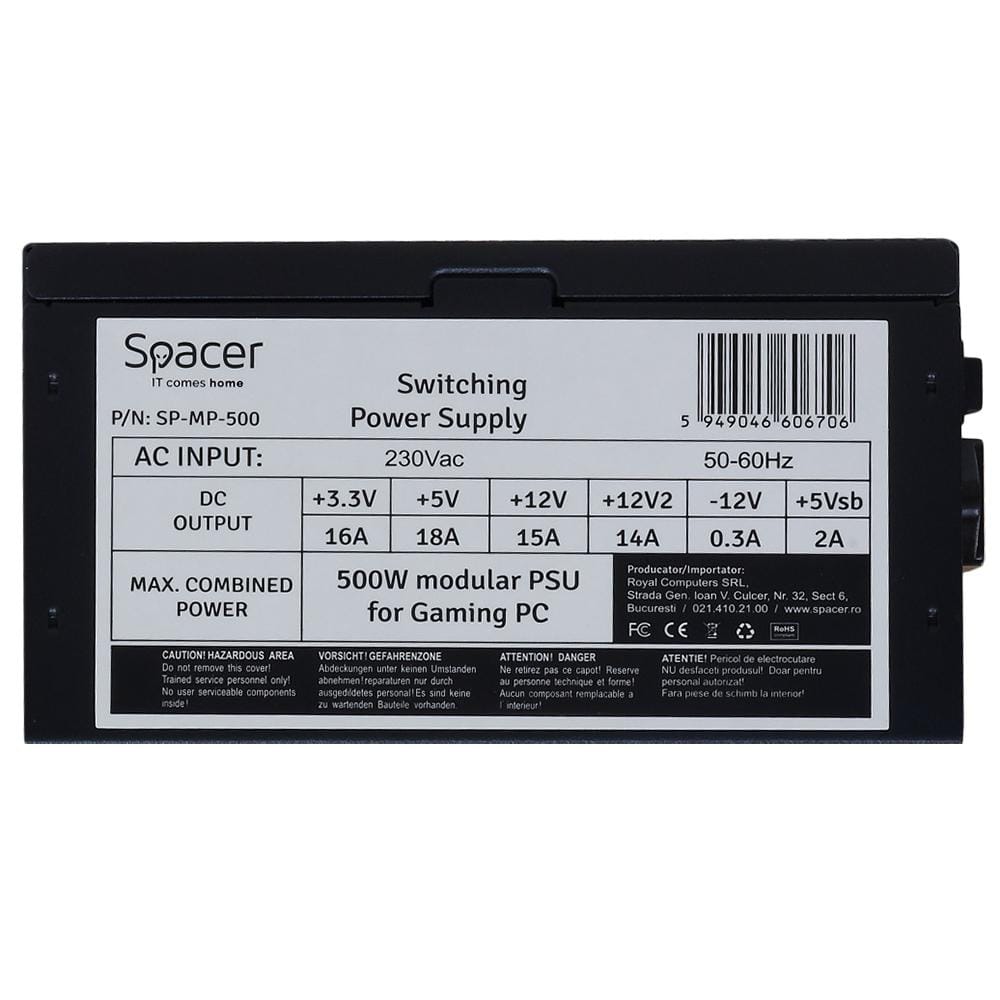Sursa Spacer SP-MP-500 500W Modulara 80 Plus - Ventilator 120mm - imagine 2
