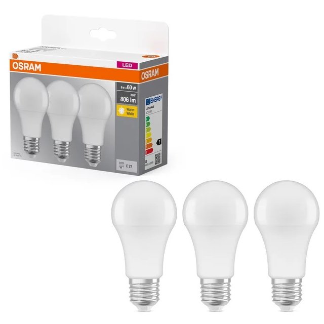 Set 3 Becuri LED Osram E27 8W (60W) 2700K