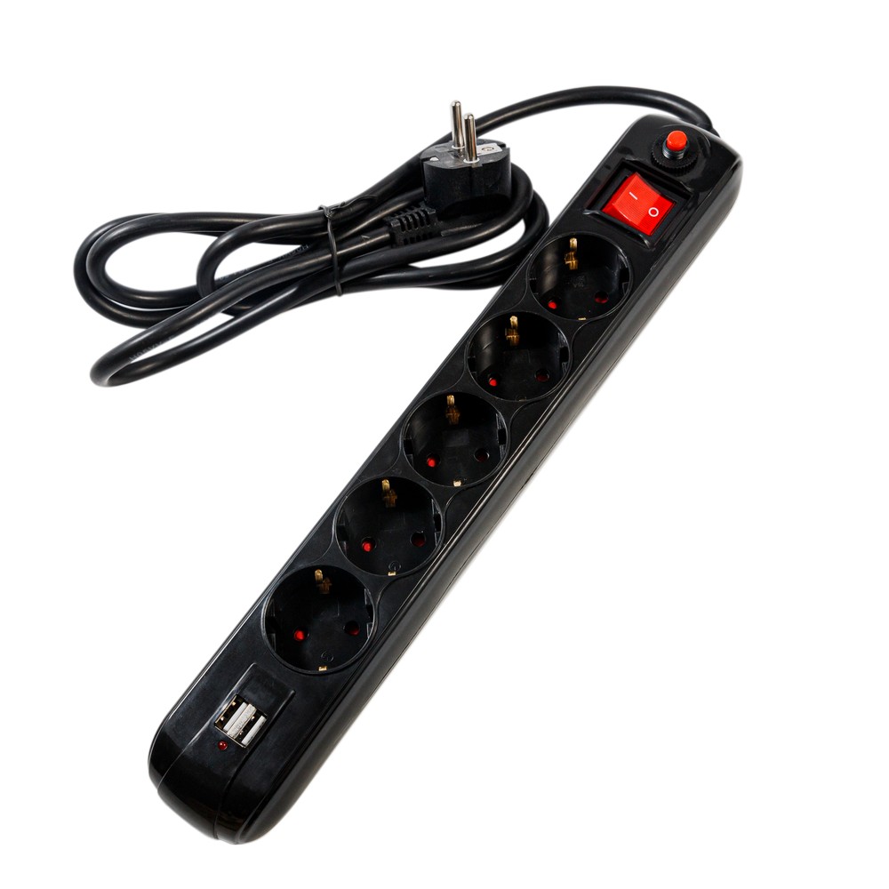Prelungidor Spacer 5 Prize + 2 USB, 3500W, 1.8m - Negru - imagine 3
