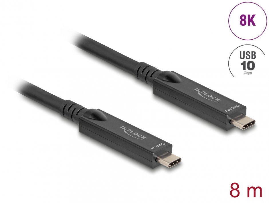 Cablu Optic USB-C Delock 8m, 8K, 10Gbps