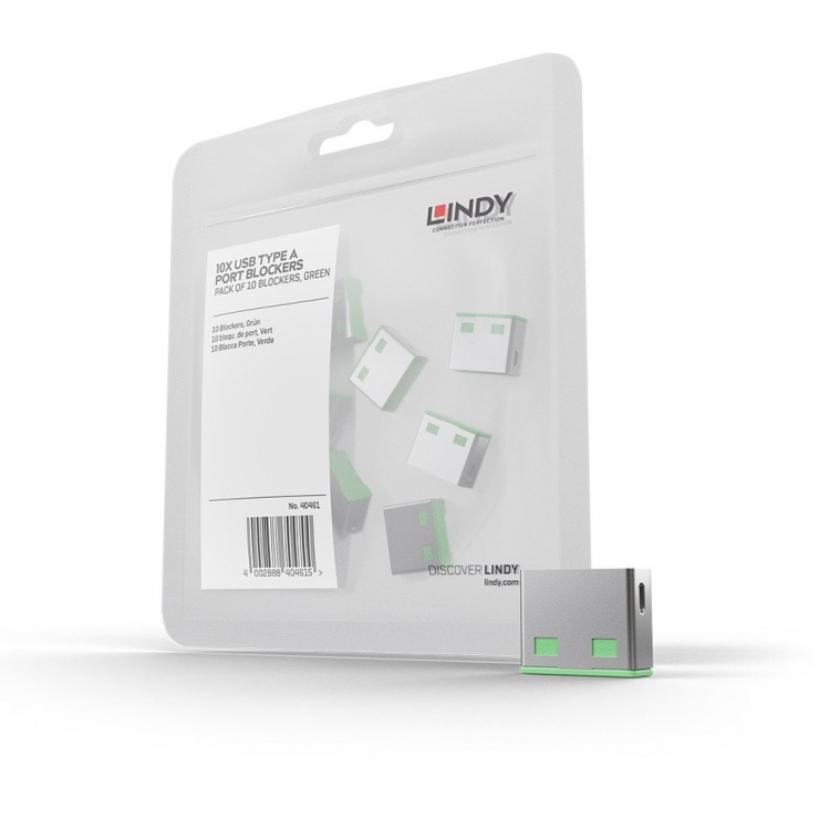 USB Port Blocker 10 buc, Lindy, Verde