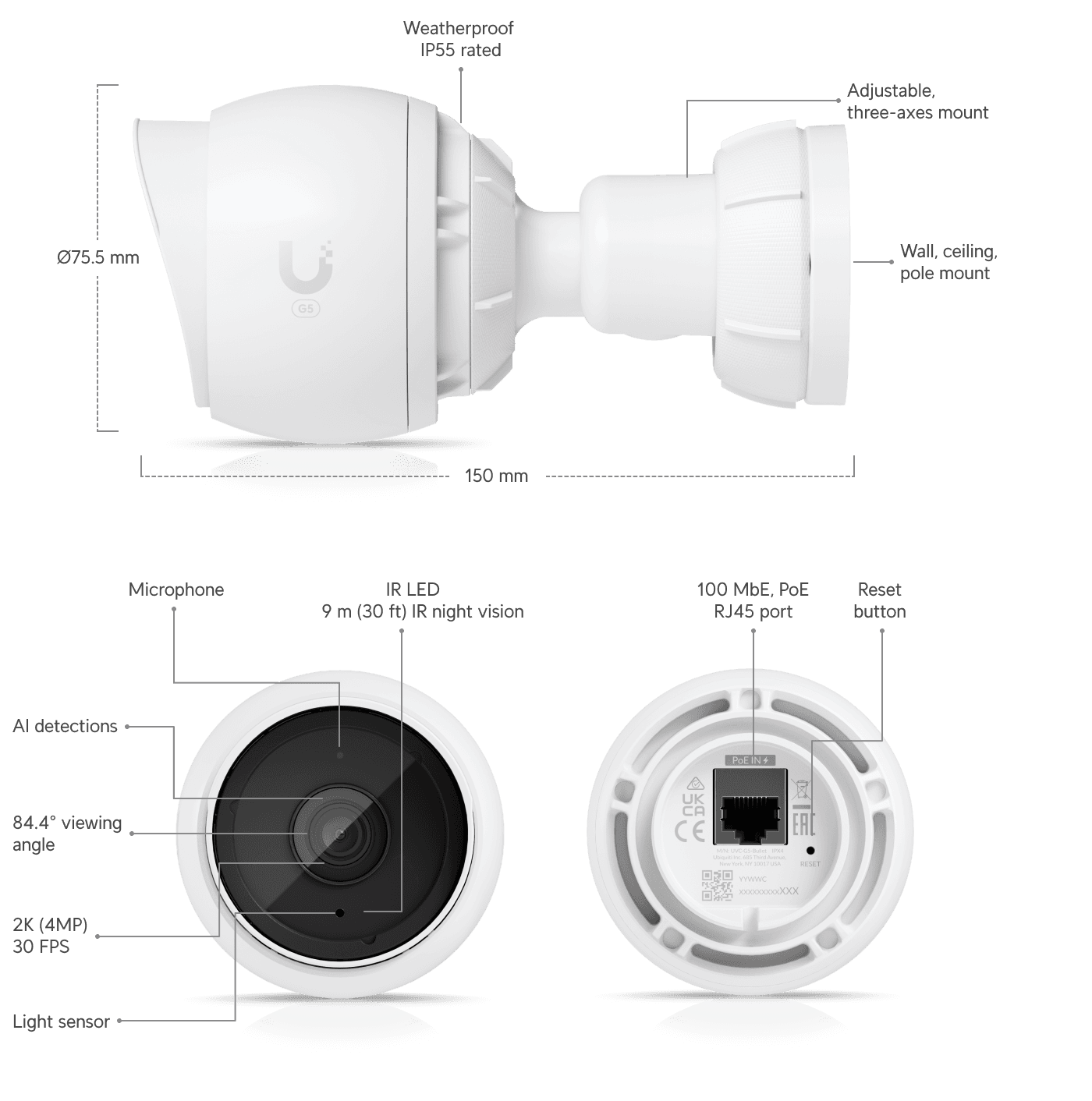 Cameră de supraveghere UBIQUITI UVC-G5-Bullet 2K HD IPX4 - imagine 6