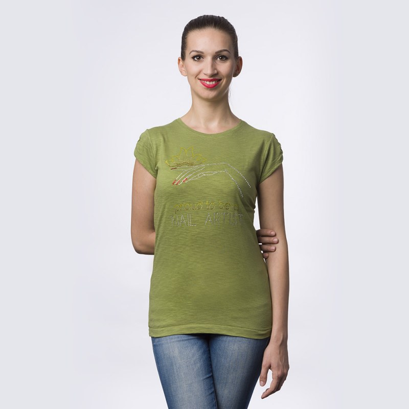 Tricou NailShop Verde cu Strasuri L
