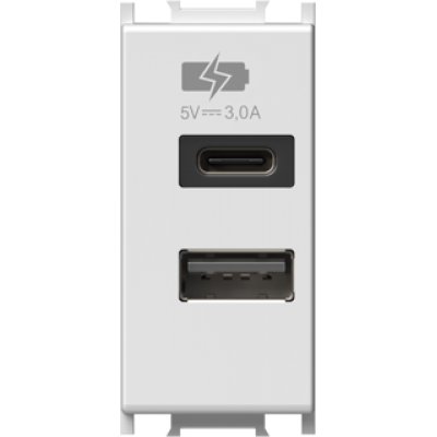 Modul Încărcător Dual USB 3A, TEM Alb Mat