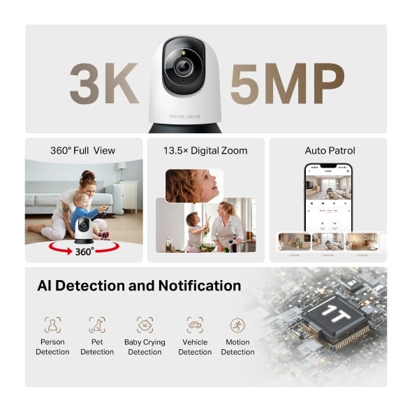 Cameră Supraveghere MERCUSYS MC230 Wi-Fi 3K Pan/Tilt Audio - imagine 2