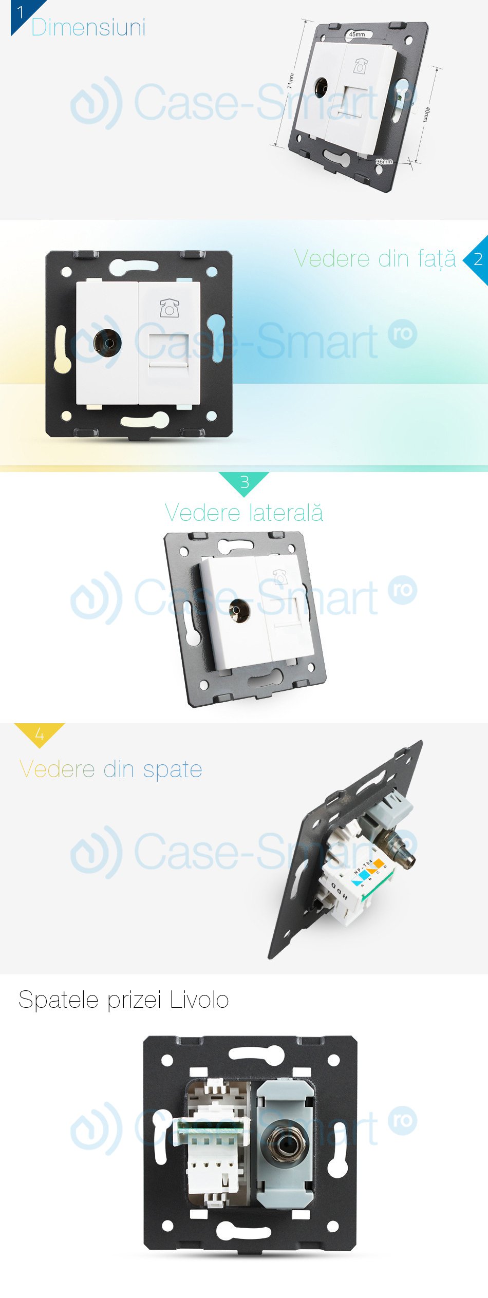 Priza Dublă TV+Telefon Livolo, Touch - imagine 2