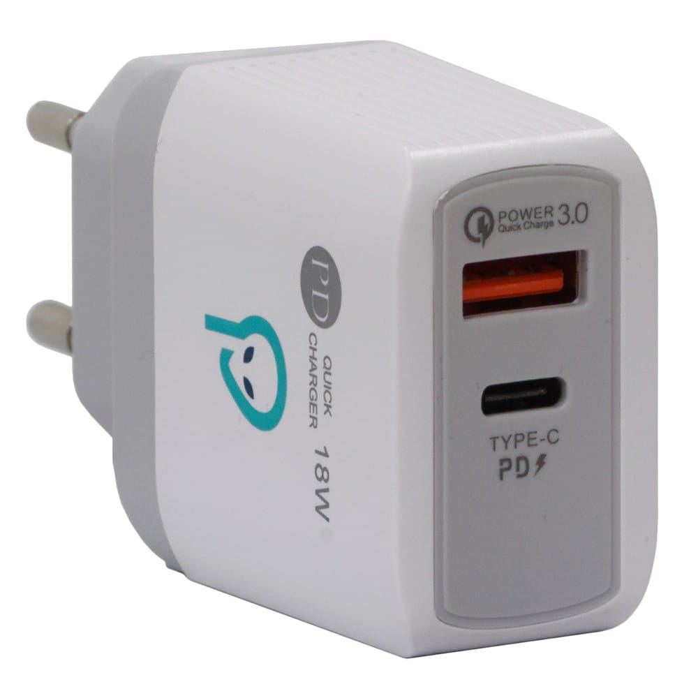 Incarcator Retea Spacer Quick Charge 18W USB-C + USB Alb - imagine 2