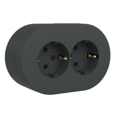 Priza Schuko Dubla Ovivo OV00958, 16A, IP54, Antracit
