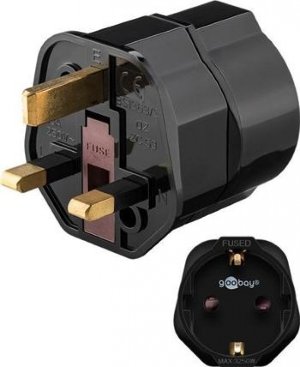 Adaptor Schuko la UK, 13A, Negru Goobay