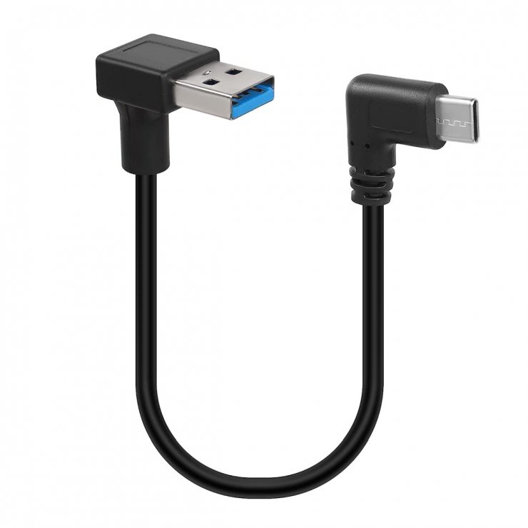 Cablu Oem USB-A la USB-C 90° 20 cm Negru, 5 Gbps