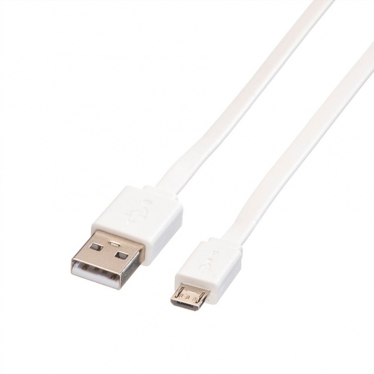 Cablu Micro USB Roline 1m Alb, Flat T-T
