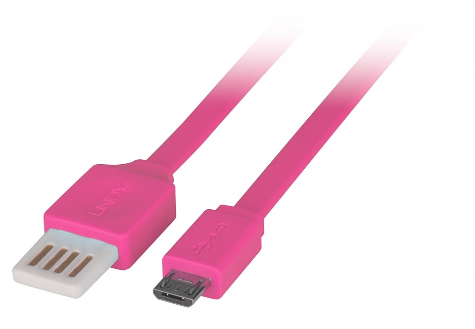 Cablu Lindy USB 2.0 Flat Pink, 1m
