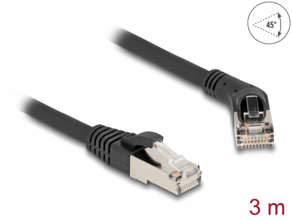 Cablu RJ45 6A Delock 3m, Unghi 45°, 10 Gbps