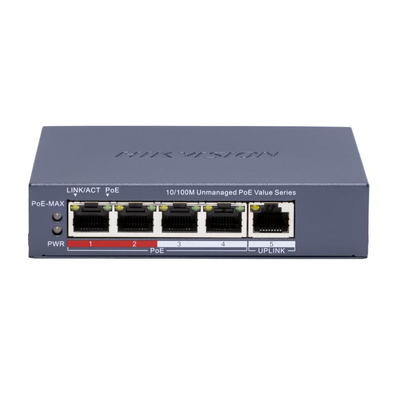 Switch PoE 4 Porturi Hikvision DS-3E0105P-E - 45W, 300m - imagine 2