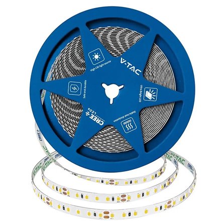 Banda LED V-TAC 8MM 10W/M 24V IP20 10M lumină caldă CREE