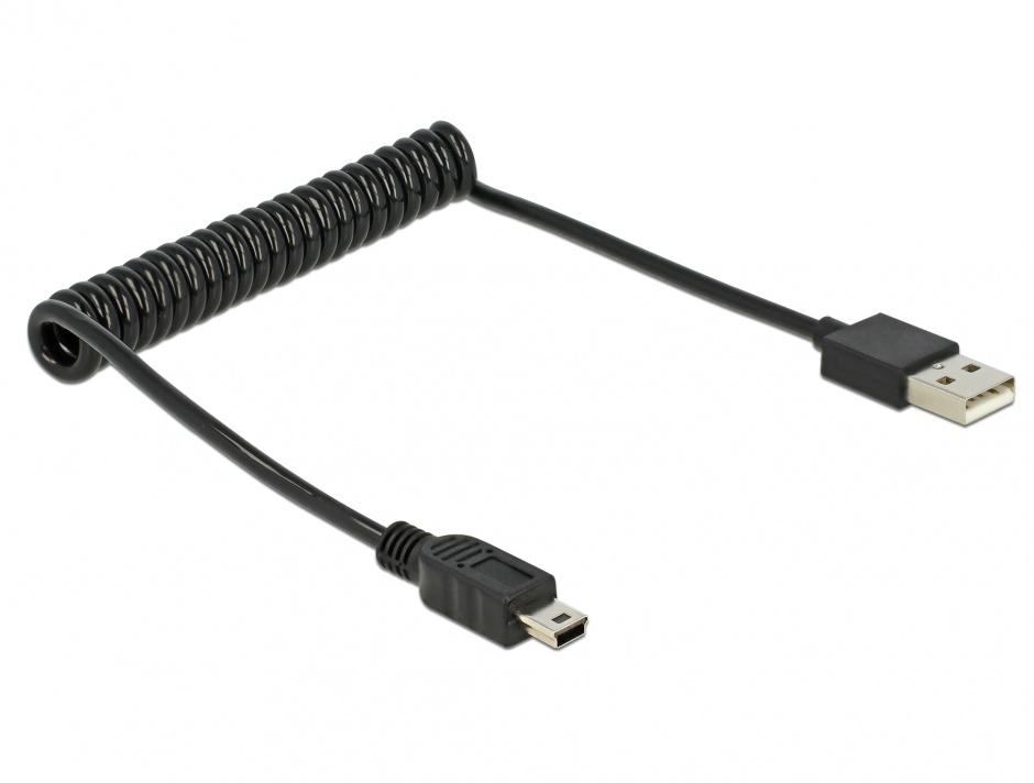 Cablu USB 2.0 Spirat Delock A la Mini USB, 60cm