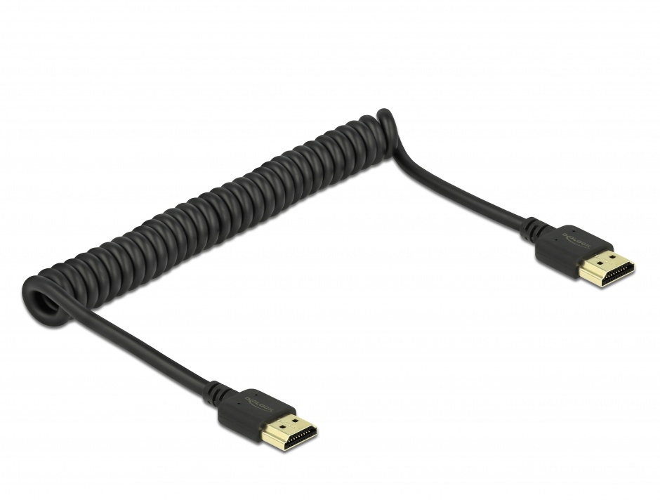 Cablu HDMI Spiralat 4K Delock, Negru, Extensibil