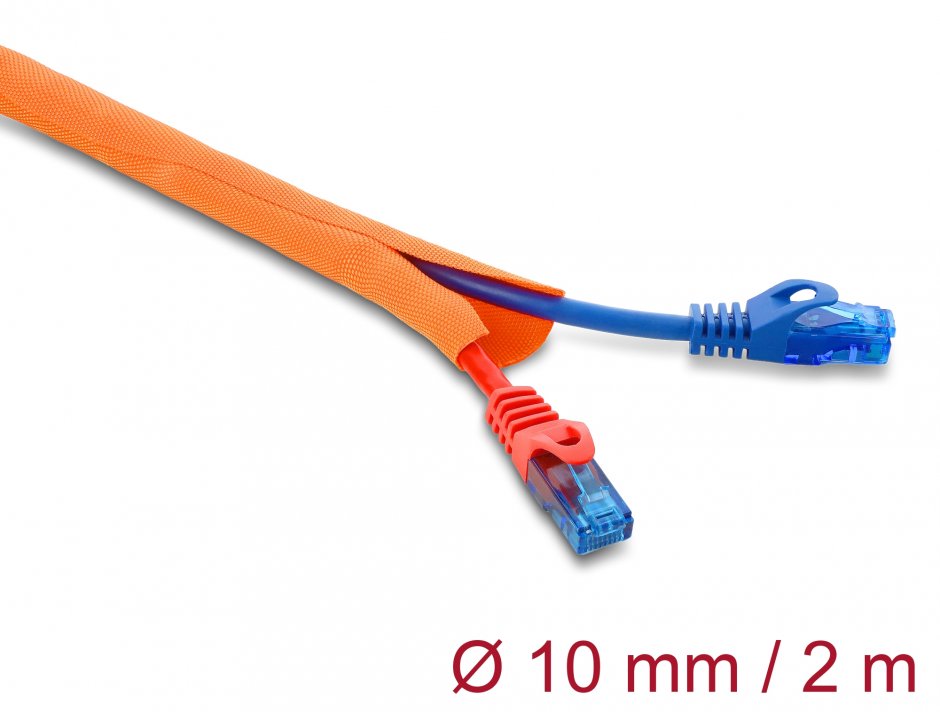 Plasă cabluri Delock 2m x 10mm, auto-închidere, portocaliu