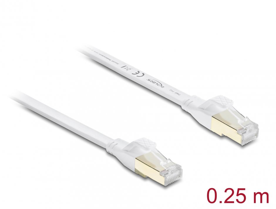 Cablu Rețea Delock Cat.8.1 FTP 0.25m Alb, 40 Gbps