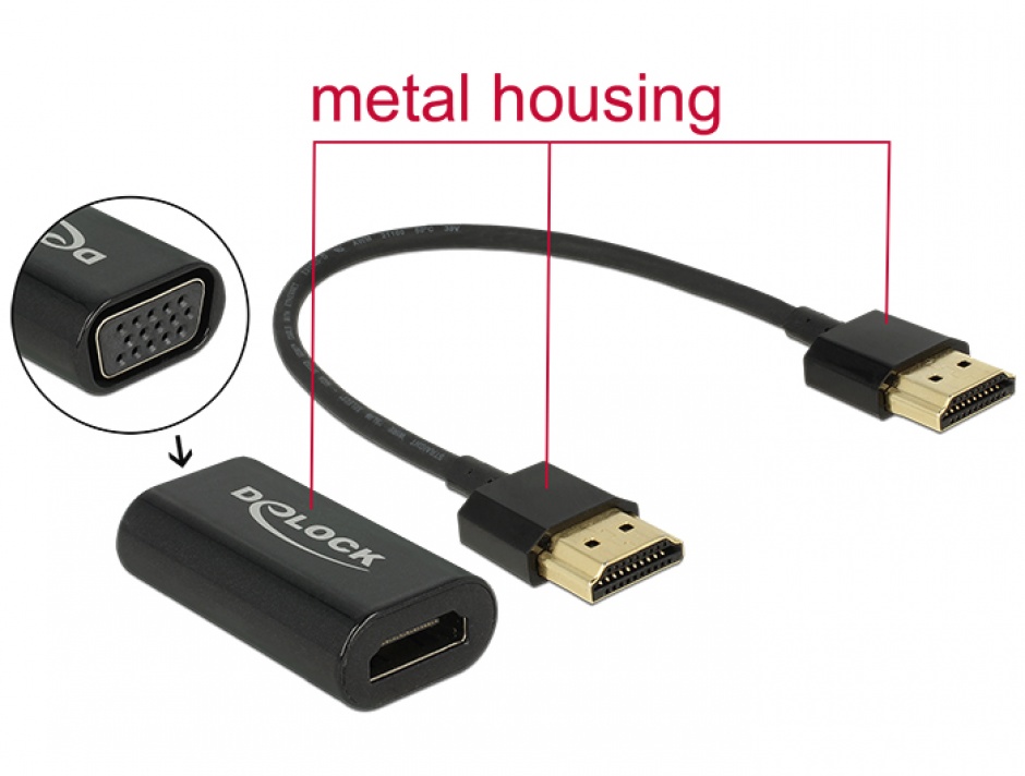 Adaptor Delock HDMI la VGA Metalic + Cablu