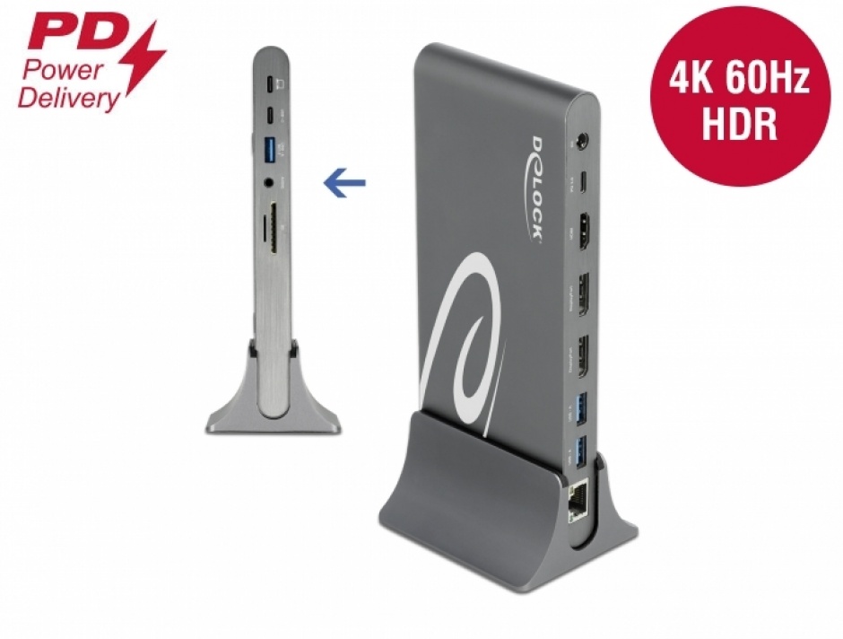Docking Station Delock 4K, 3x Monitoare, 85W PD