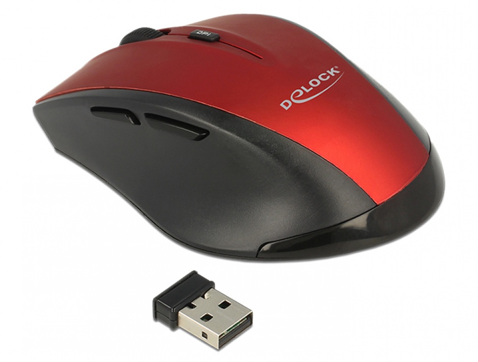 Mouse Wireless Ergonomic Delock 12493, Negru/Rosu