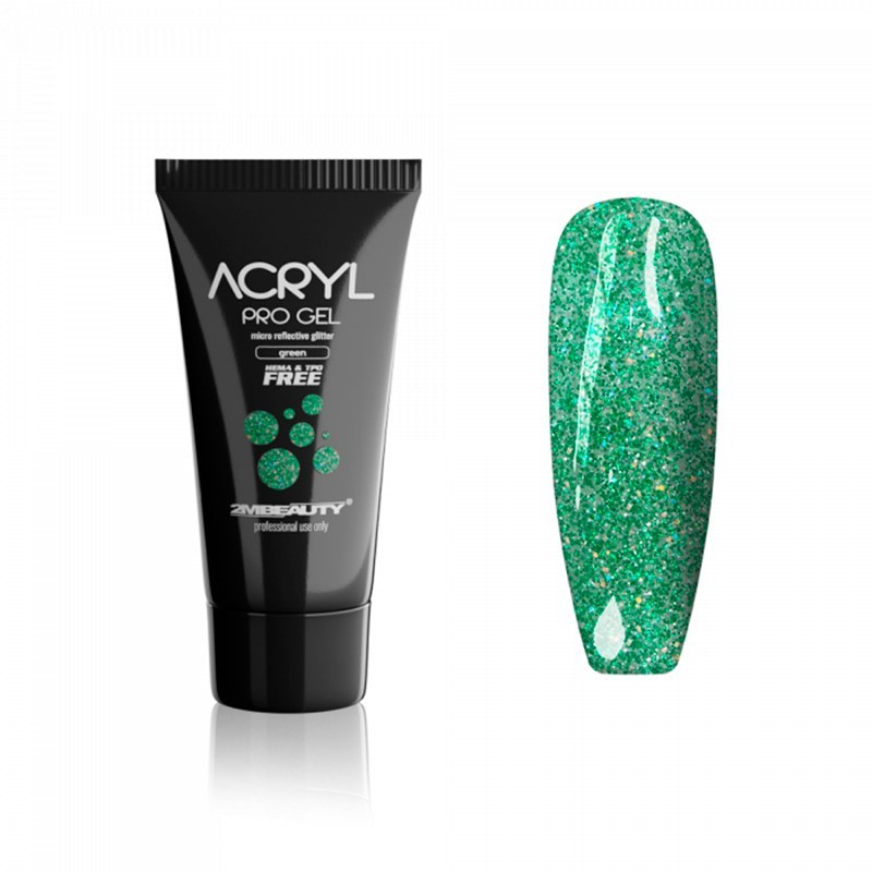 Acryl Pro Gel 2M Verde Sclipici Hema Free - imagine 1