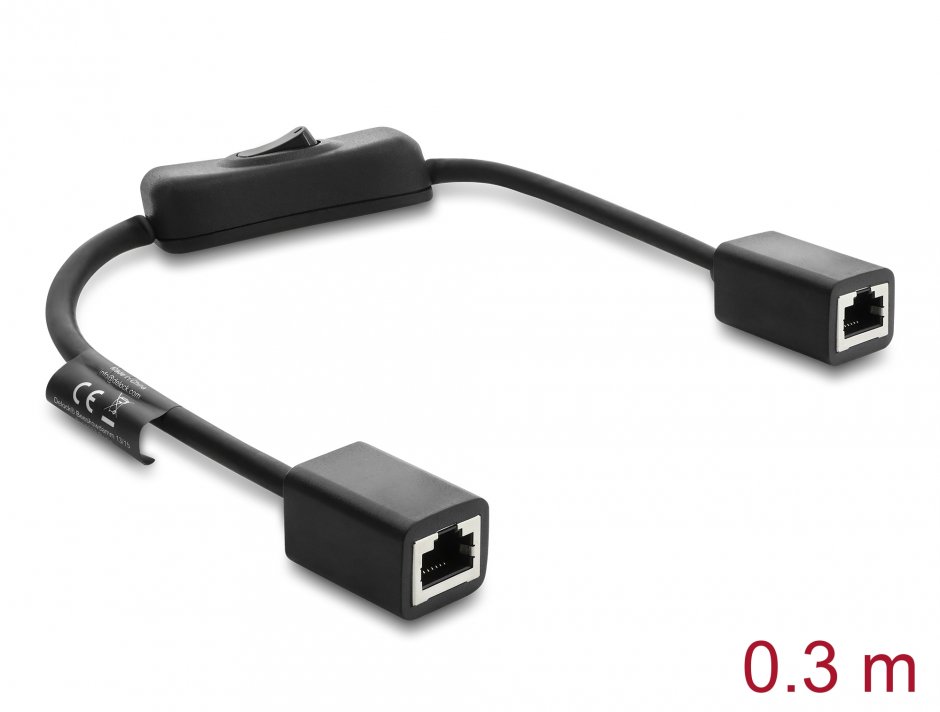 Cablu RJ45 Cat.6 cu Întrerupator Delock 81565, 0.3 m