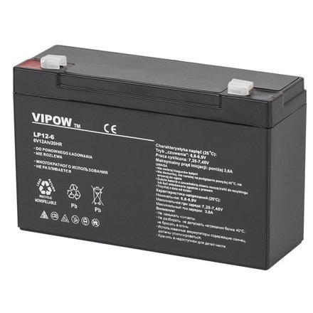 Acumulator Gel Vipow 6V 12Ah - Performanță Sigură