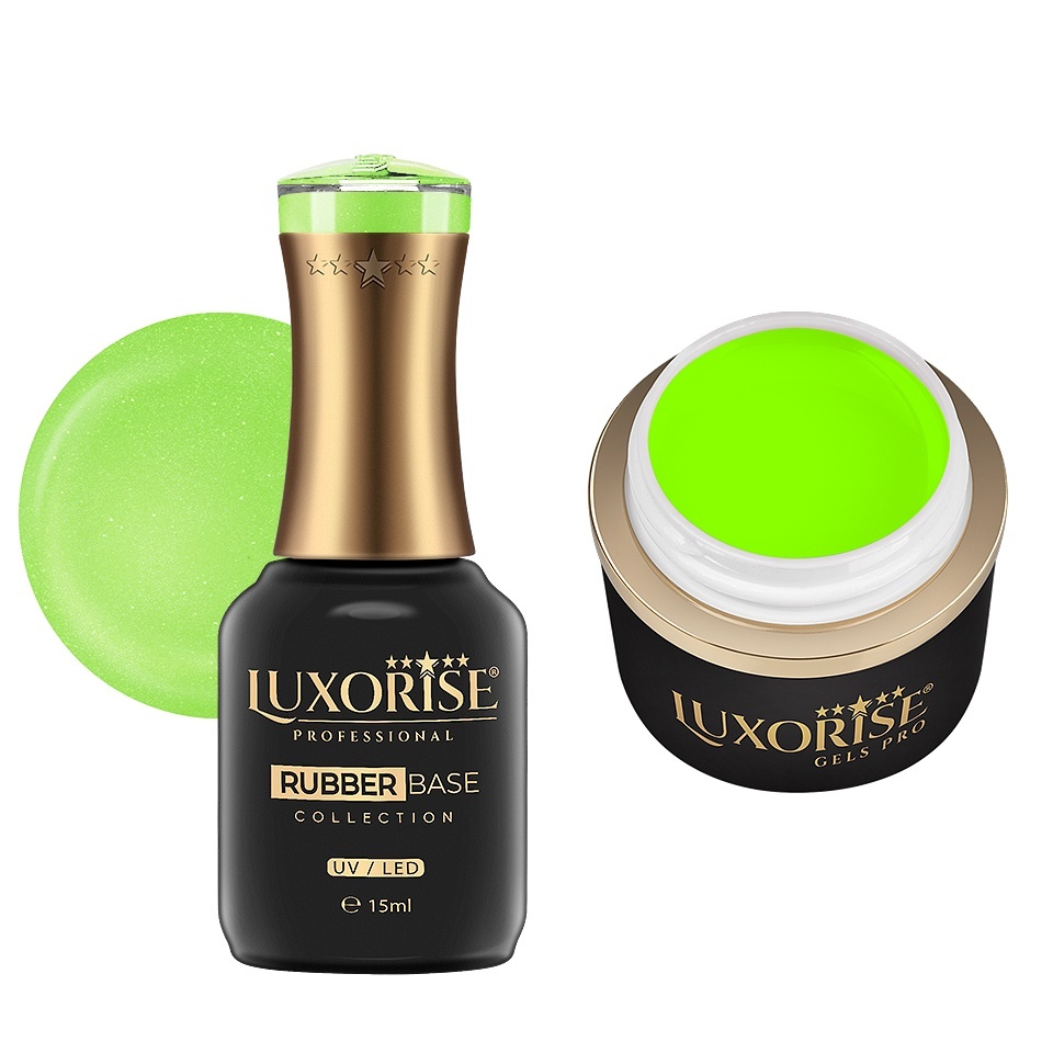 Set Gel Constructie si Rubber Base Lime Twist LUXORISE