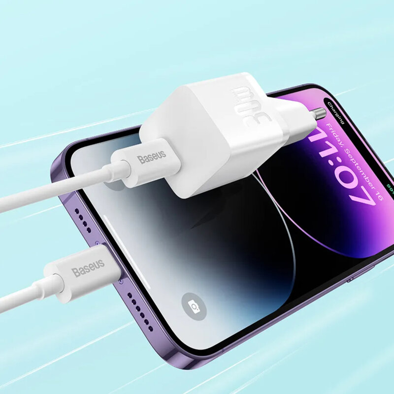 Incarcator Retea Baseus Mini GaN5 30W USB-C - Albastru - imagine 4