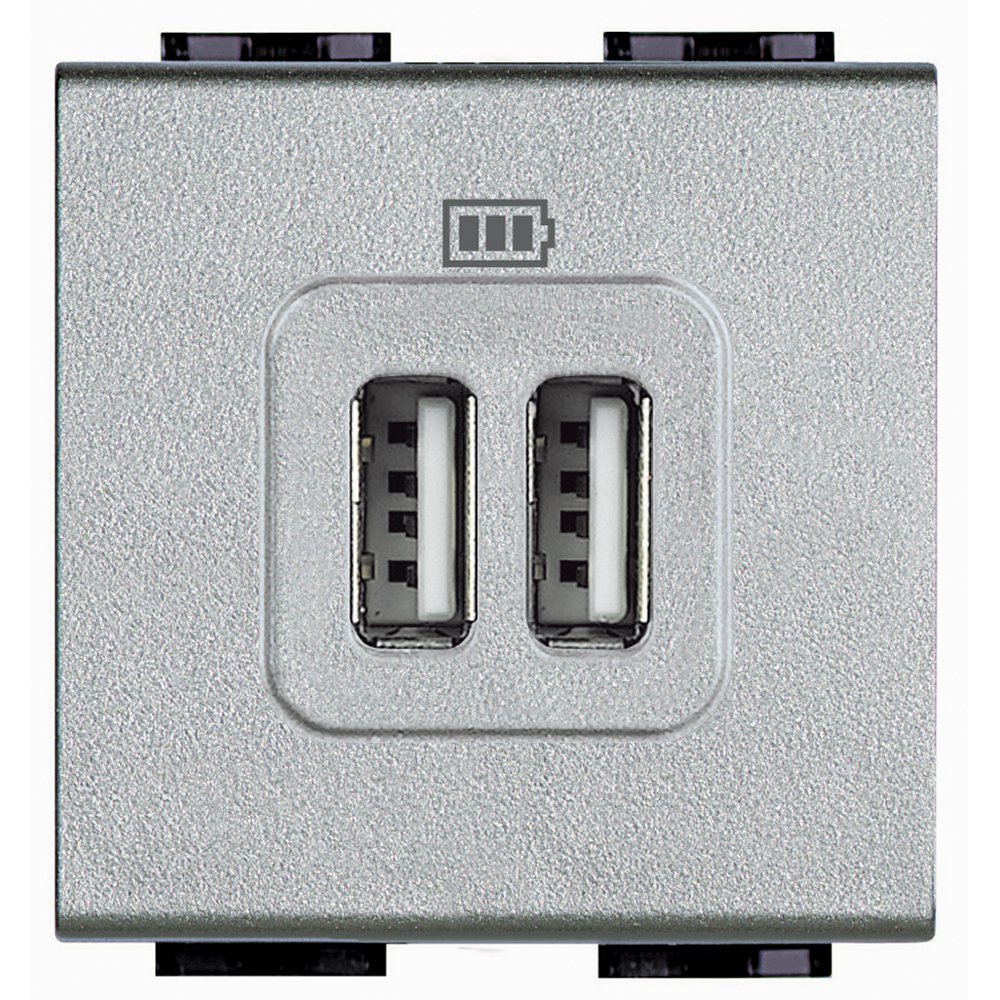 Incarcator USB Bticino Living Light Argintiu, 2 Porturi