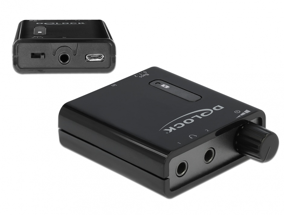 Amplificator Audio Portabil Delock, 2 Ieșiri, Bass Boost