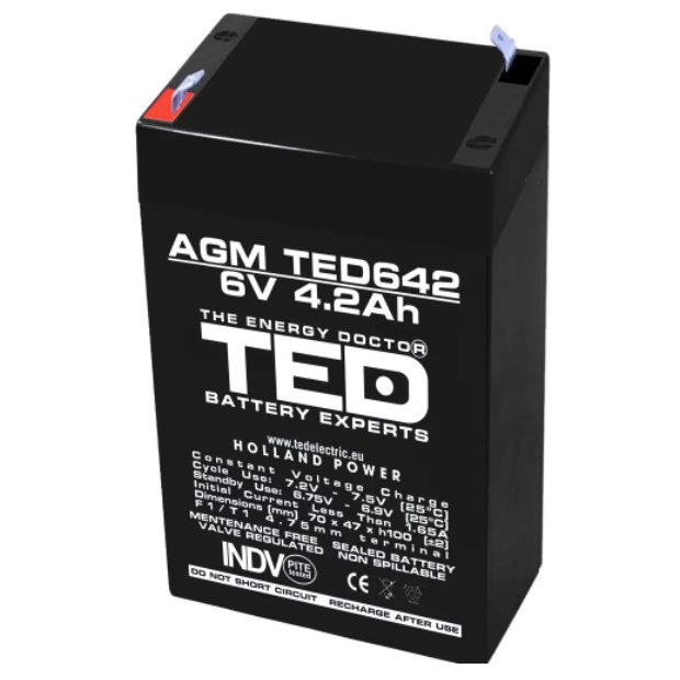 Acumulator AGM VRLA 6V 4,2Ah F1 Ted electric
