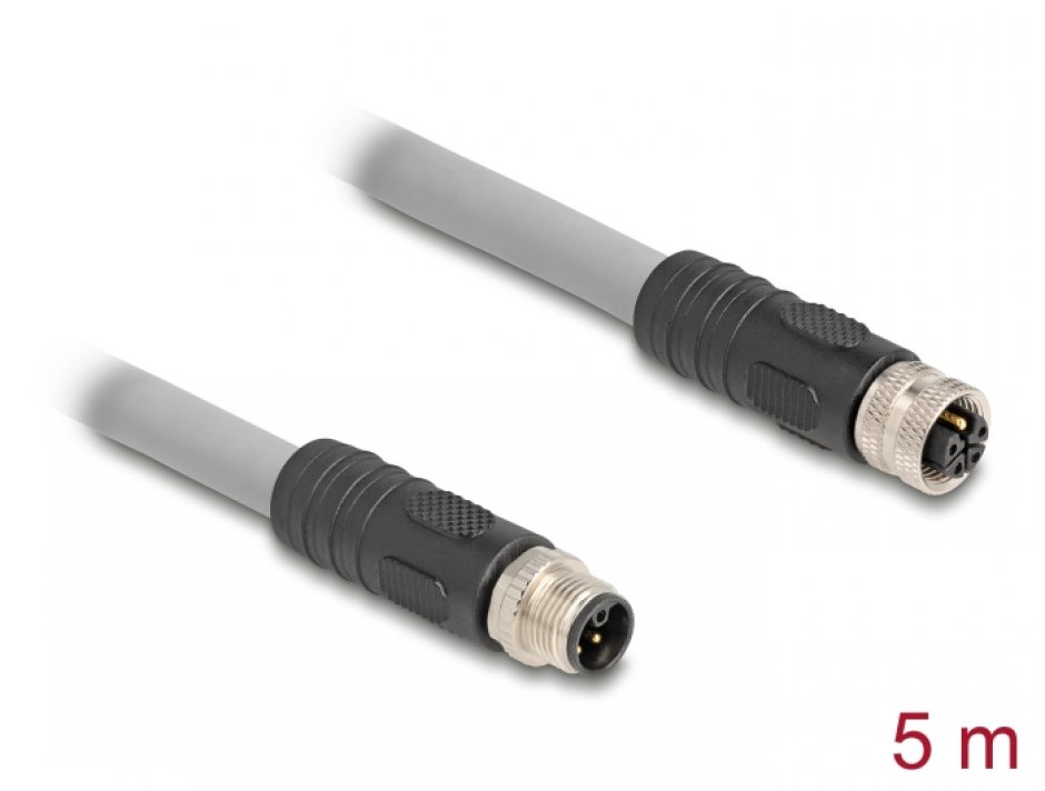 Cablu Prelungitor M12 L-coded 5p 5m Delock