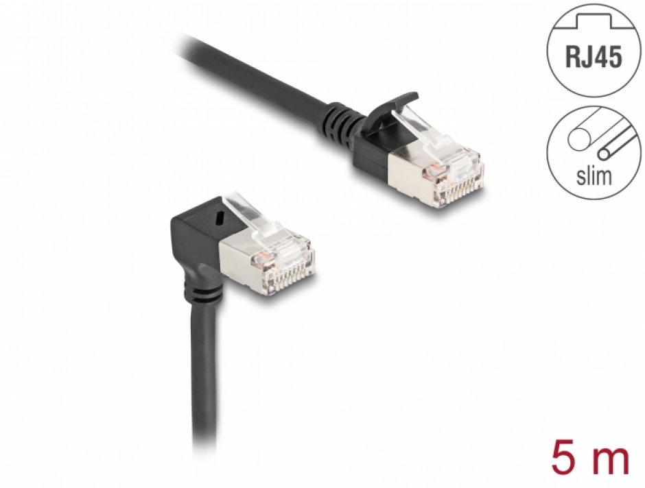 Cablu RJ45 Cat.6A Slim 90° 5m Delock
