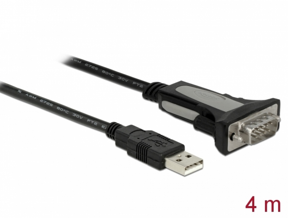 Cablu USB la Serial RS-232 DB9 FTDI 4m Delock