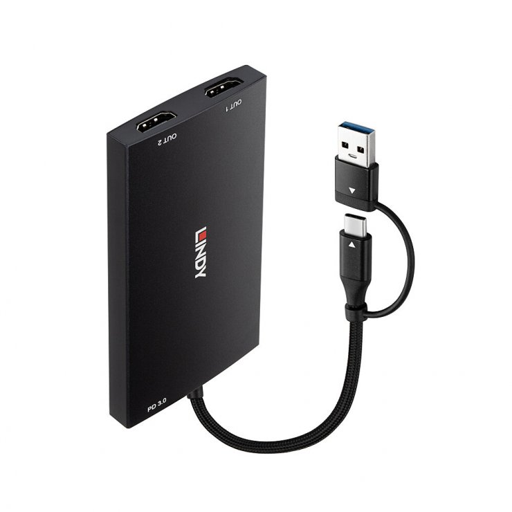 Multiplicator USB type C/USB-A la 2 x HDMI, Lindy L43430